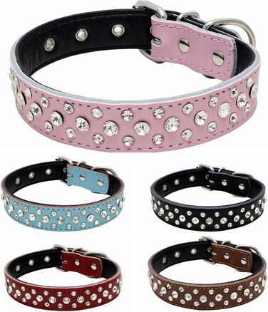 Нашийник для собак з стразами, регульований, блискучі кристали, натуральна шкіра, для маленьких та середніх собак (M, фіолетовий) M фіолетовий