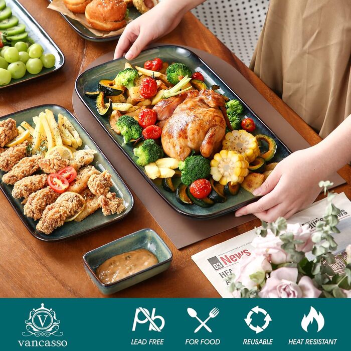 Набір тарілок Vancasso Stern (3 шт.) з кераміки: тарілки для їжі, десерту, випічки та сніданку, зелені