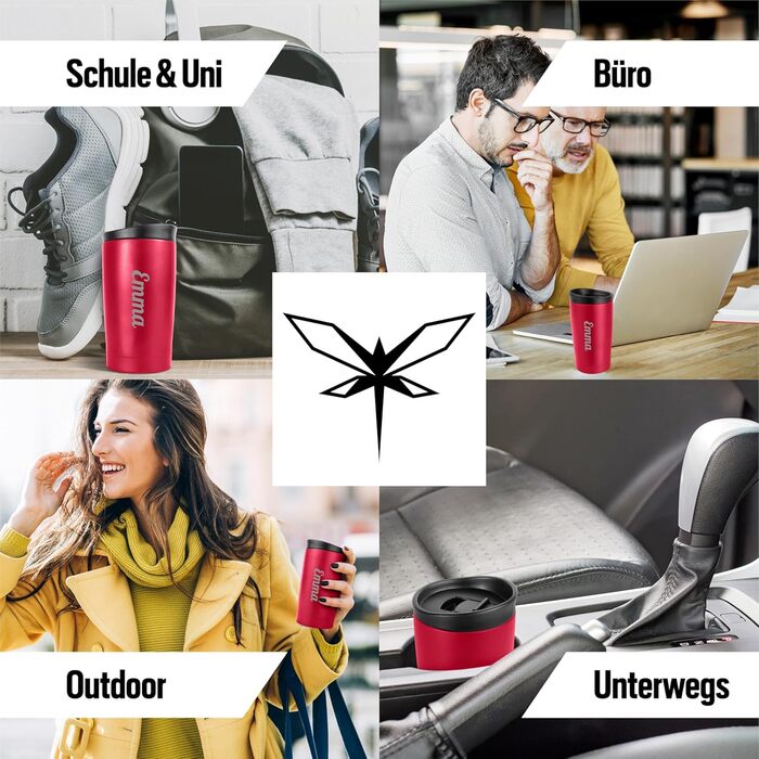 Термокружка KUINEA для кави та чаю, 350 мл, нержавіюча сталь, з невеликим клапаном, зелена, BPA-free