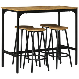 HOMCOM Bar Table Set 5-Piece with 4 Bar Stools, Kitchen Table in Industrial Design, Rustic Brown, Metal Dining Set for Kitchen & Bar