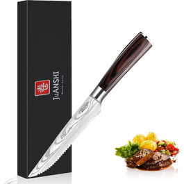 Японський ніж JUANSHI® 13 см, універсальний ніж для кухні - професійний ніж з ручкою з паккавуду з високоякісної нержавіючої сталі з вуглецевої сталі, 2024227 (ніж для стейка 11.4 см)