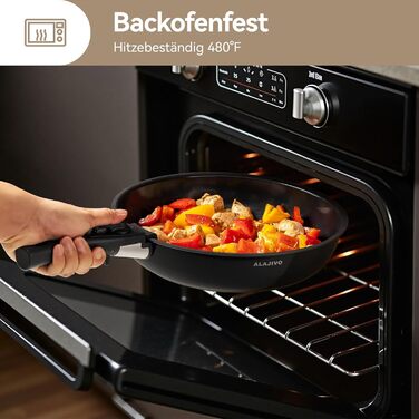 Набір каструль та сковорідок 9-ти частинний з антипригарним покриттям, кераміка, для всіх типів плит, сумісний з духовкою (темно-сірий)