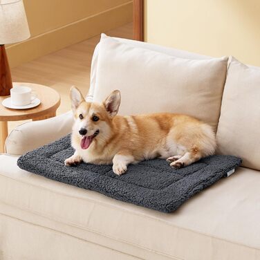 Килимок для собак середніх порід BEDSURE - 89x56 см, водонепроникний, з шаром високощільнісного піноматеріалу, Sherpa плюш, легко миється (74x46 см, темно-сірий)