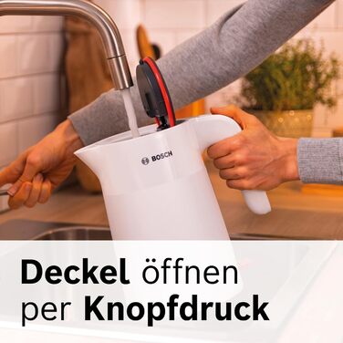 Електричний чайник Bosch MyMoment TWK2M161, 1.7 л, 2400 Вт, білий матовий, з автоматичним відключенням, захистом від перегріву, показом кількості чашок та фільтром від накипу