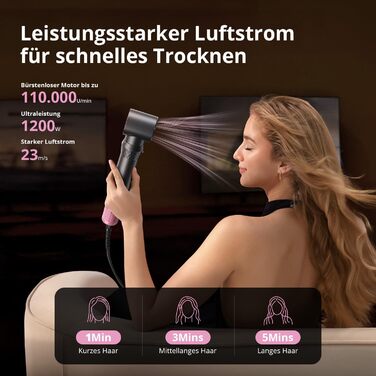 Фен-щітка Rundbürstenföhn 7-в-1 Airstyler з іонізацією, 110 000 об/хв. Професійний стайлер для волосся: локони, укладка, об'єм, випрямлення. Чорний