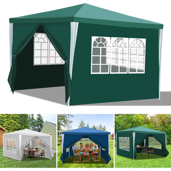 Garden Pavilion - Garden Gazebo with 6 Side Walls and Windows, Stable, UV Protection, Waterproof, Party Pavilion, Folding Garden Tent, Party Tent, for Outdoors, Garden, Party, Wedding (3x3m, Green)