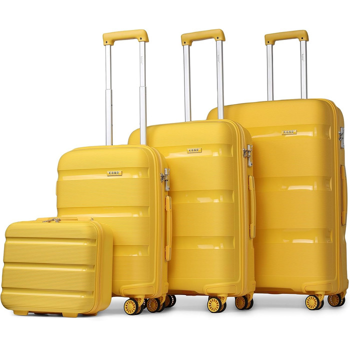 Валіза на 4 колесах, міцна та легка, з TSA-замком та YKK-блискавкою, тихі колеса. Ручна валіза з косметичкою (Жовтий, косметичка)
