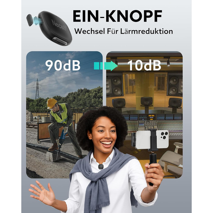 Бездротовий петличний мікрофон USB-C для iPhone 15/16/17 та Android смартфонів: 48kHz/24Bit, Plug-and-Play, 32 години роботи, шумозаглушення, чорний