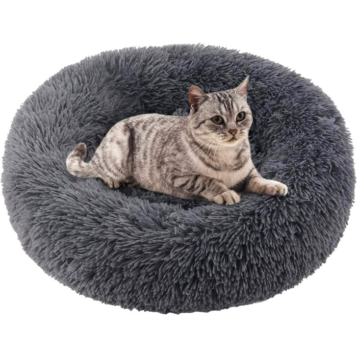 М'яке кругле ліжко для котів та собак. Ліжко-подушка для домашніх тварин, 70см/60см, білий/сірий колір