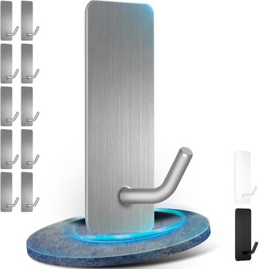 Набір гачків для рушників без свердління, 10 шт., самоклеючі гачки з нержавіючої сталі 304, міцні клейкі гачки для великих предметів, клейкі гачки для ванної, туалету та кухні, стійкі до іржі, срібні