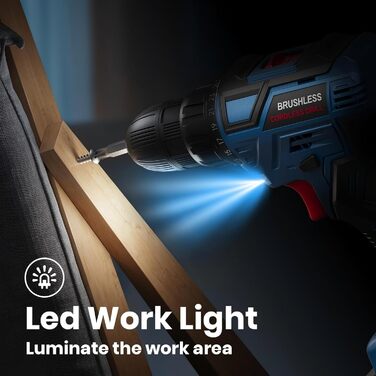 Акумуляторний дриль-шуруповерт 20V Brushless з набором інструментів (2 акумулятори 2.0Ah), 60Nm, 25+1 ступенів, LED-ліхтар, 10 мм патрон, 2 швидкості, для ремонту та DIY, синій