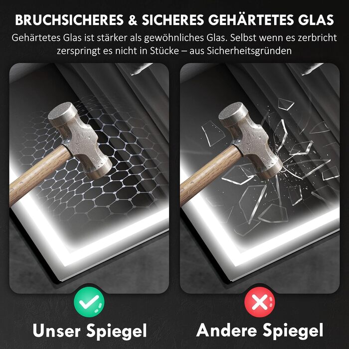 Дзеркало для ванної кімнати HOMCOM з підсвічуванням 100x80 см, LED, Bluetooth, годинник, 3 кольори світла, антизапар, сенсорне керування, срібне