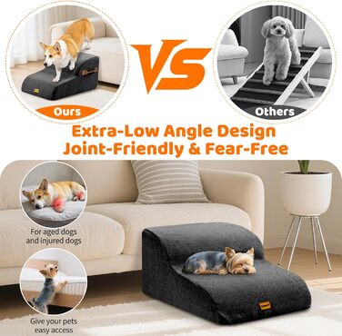 Сходинки для собак Gimars 30D: широкі, міцні, з антиковзким покриттям та знімним чохлом. Ідеально для малих собак до дивану, ліжка, авто. Висота 40 см, 3 сходинки.