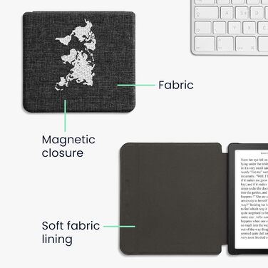 Чохол kwmobile для Tolino Vision 6: тканинний захисний чохол з малюнком серця, сірий (Travel Umriss 02-19)