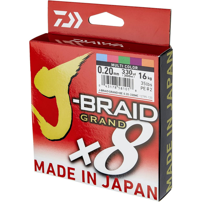 Daiwa J-Braid Grand x8E, 300m, Multicolor, Braided Fishing Line