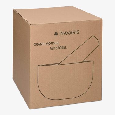 Navaris Granite Mortar and Pestle Set - Large Stone Mortar for Spices, Pesto, Herbs - Includes Pestle with Mallet - Ø 16cm (12 cm)