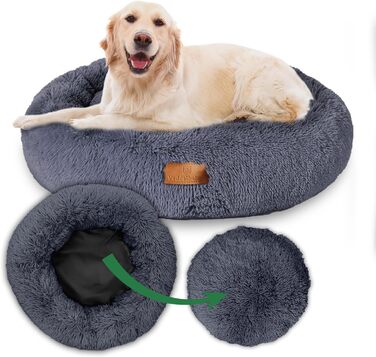Ø 60 cm (S) Dog bed, cat bed, dog cushion, dog beds in multiple sizes, dog bed for large, medium, and small dogs, washable in light grey and dark grey for all dogs & cats (Ø 70 cm (M), Dark Grey)