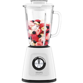 Krups KB4351 Blendforce+ Stand Mixer | 800 W | 1.75L Heat-Resistant Glass Jar | 6 Blades with Powelix | 2 Speeds + Pulse | Ice Crush Function | Smart Lock Technology | White Plastic