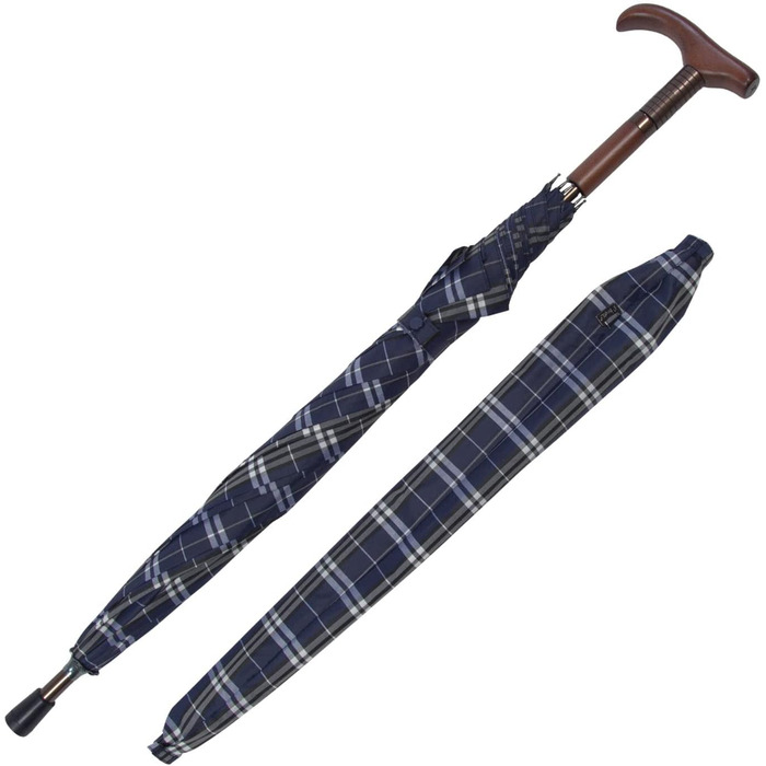 iX-brella Standing Screen, Height Adjustable with Wooden Handle - Blue Checkered