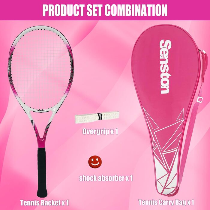 Senston Professional Tennis Racket - 27 Inch (68.6 cm) for Men & Women - Pink