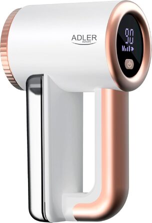 Електричний removing-машинка для видалення ворсу ADLER EUROPE AD 9617 з LCD-дисплеєм, 3 швидкості, акумулятор 2000mAh, USB-зарядка, білий/золотий