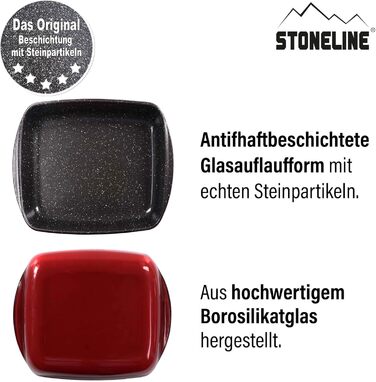 STONELINE Набір з 2 прямокутних форм для запікання з боросилікатного скла з антипригарним покриттям і частинками каменю, для духовки, запікання, випічки