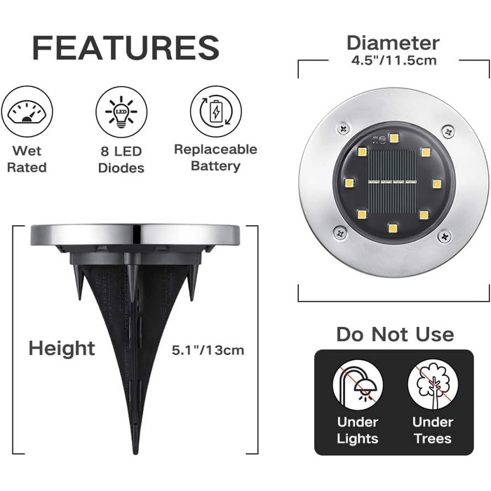 Joomer Solar Ground Lights - Set of 12, Outdoor Garden Lights with 8 LEDs, Warm White, Waterproof, for Lawn, Driveway, Patio