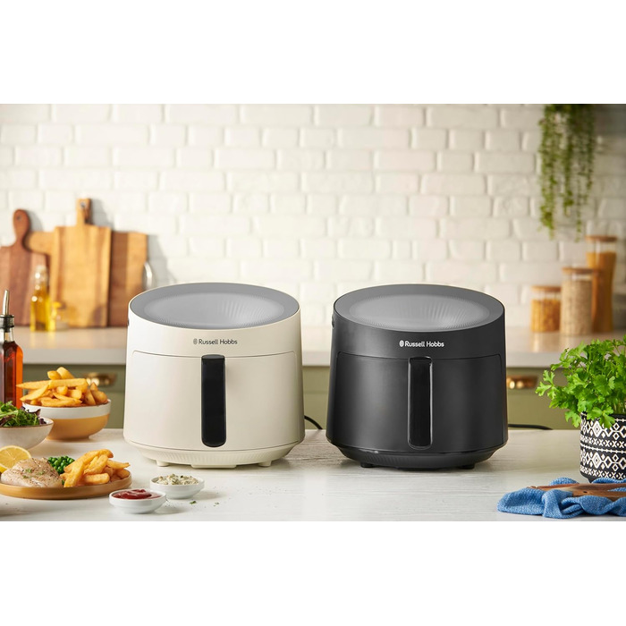 Russell Hobbs Hot Air Fryer 5L [10 Programs | with Viewing Window] AirFryer (Oil-free Frying, Frying, Grilling, Roasting, Baking, max 200°C, Dishwasher Safe, Cream) SatisFry Panoramic 27421-56