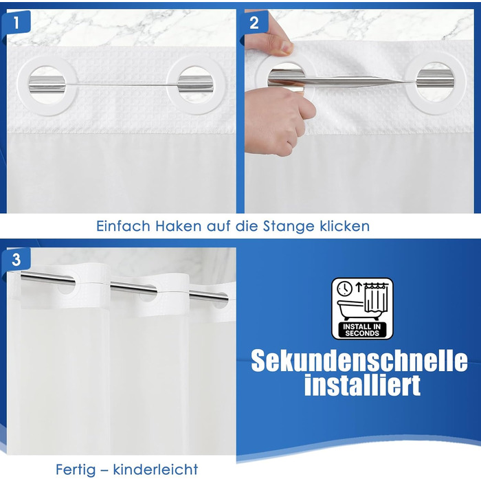 Водонепроникна штора для душу з вафельної тканини 180x190 см, 260 GSM, сіра. Преміум якість, антигрибкова, з 10 кільцями, готельний стиль, машинне прання