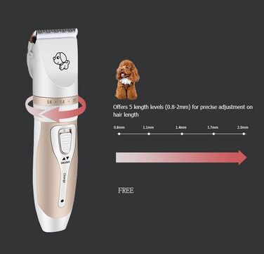 Бездротовий триммер для собак INF з аксесуарами, тихий, золотий/білий