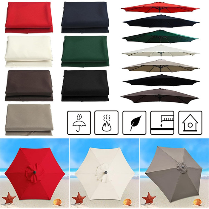 TIUTIU Replacement Canopy Cover for Patio Umbrella – 6 Ribs – 2m/2.7m/3m – Waterproof – UV Protection – Replacement Fabric (2.7m/8.9ft, Beige)