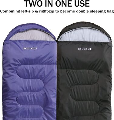 SOULOUT 3-4 Season Sleeping Bag - Waterproof Lightweight Sleeping Bag for Camping, Travel & Outdoor Activities - Ideal for Adults & Kids - 220 x 83 cm Dark Grey / Left Zip