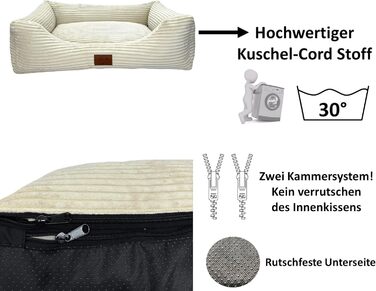 Ортопедичне ліжко для собак Elropet з м'якого корду, кошик для собак (Оливковий, Кремово-білий), XS/S/M/L/XL, XXL (145x110x30cm)