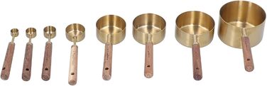 KOSDFOGE 8-Piece Stainless Steel Measuring Cup Set with Wooden Handle, Bartending Scale, Measuring Spoons, Baking Tool