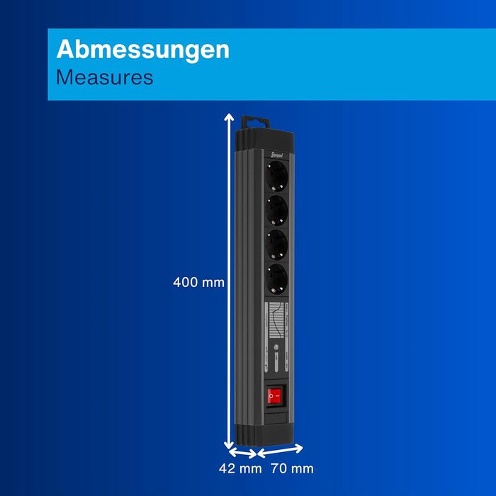 Многофункціональна мережева розетка REV SupraGuard 4-fach з вимикачем, 2.5м кабелю, захистом від перенапруги та фільтром, антрацит-чорний