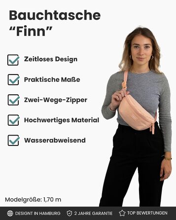 Сумка на пояс LARKSON для жінок та чоловіків м'ятного кольору - Finn. Стильна поясна сумка для спорту, активного відпочинку, міста, фестивалів. Сумка через тіло з ремінцем, водонепроникна (персиковий)