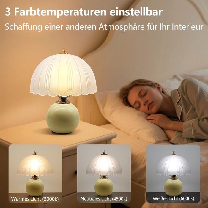 LED настільна лампа, невеликий скляний світильник з 3 режимами кольору, вінтажний приліжний світильник для вітальні та спальні