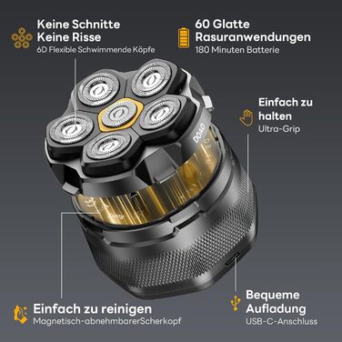 Машинка для гоління голови чоловіча DOAO, акумуляторна, водонепроникна, з Type-C, магнітна, 180 хв роботи