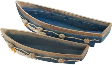 Konjouror Wooden Tray for Boats, 2 Pack, Blue, Boat Model Decoration, Nautical Beach, Ocean Decor