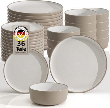 Набір посуду Hausfelder на 8 осіб (32 елементи) – тарілки, миски, чашки. Сучасний сервіз з кераміки, стійкий до миття в посудомийній машині (Nordic Sand)