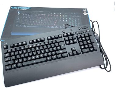 Ігрова клавіатура Logitech G213 Prodigy з RGB-підсвічуванням, програмовані клавіші G, мультимедійне керування, підставка для зап'ястя, захист від бризок, німецька QWERTZ-розкладка - Чорний QWERTZ, німецька версія