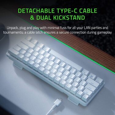 Клавіатура Razer Huntsman Mini Mercury (Red Switch) - компактна ігрова клавіатура 60% з лінійними оптико-механічними перемикачами (PBT-клавіші, знімний USB-C кабель) QWERTY | US-розкладка, білий колір Mercury White Lineare оптичні перемикачі
