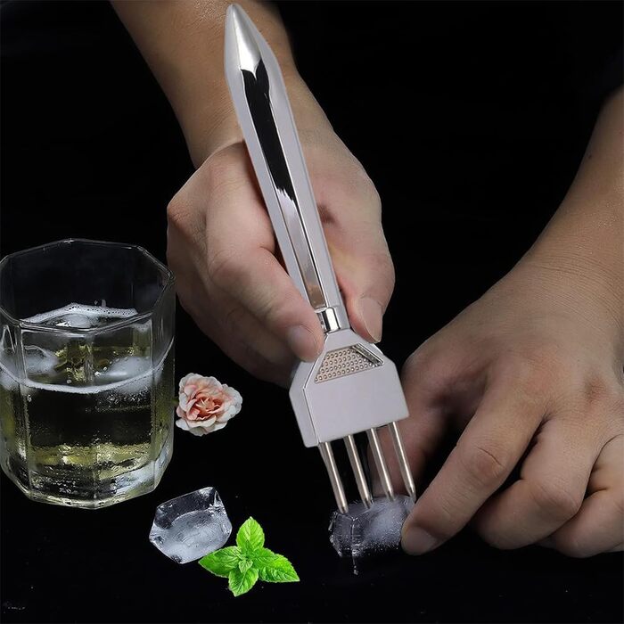 Stainless steel ice pick, 21.6 cm length, three tines, ice crusher for kitchen, bar, and restaurant