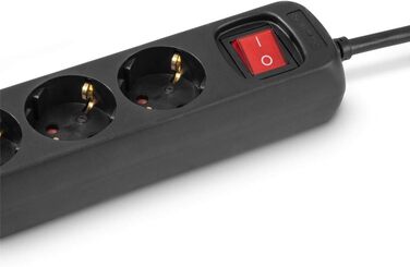 Многорозетка Hama з вимикачем для економії енергії, 3 розетки, чорний колір, кабель 1.4м, кут нахилу 45°, GS сертифікат, для дому та офісу