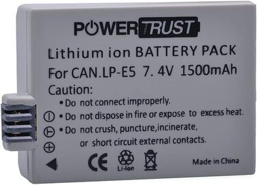 PowerTrust 2 шт. акумулятори LP-E5 та зарядний пристрій для Canon EOS 500D 1000D 450D, Rebel T1i, XS, XSi, KISS F, X3, X2