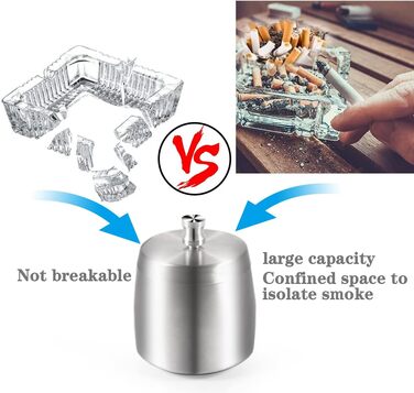 Попільничка для вулиці з кришкою: герметична, вітростійка, сталева попільничка для сигарет, срібна
