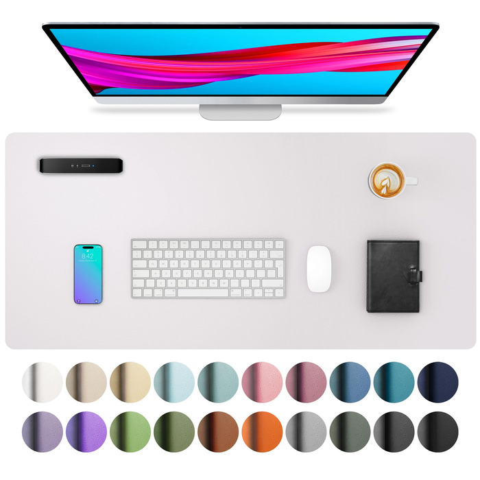 Офісний килимок для миші Aothia з екошкіри та антиковзким покриттям, 91x43 см, лавандово-білий. Підкладка для столу, захист поверхні для офісу та дому