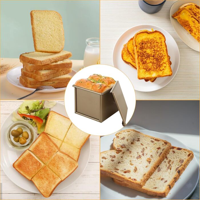 JMIATRY Pullman Loaf Pan with Lid, 240 g, Gold, Non-Stick Coated, Carbon Steel, Loaf Pan for Baking, Toast, Cake, 11 x 11 cm, 2 Pieces
