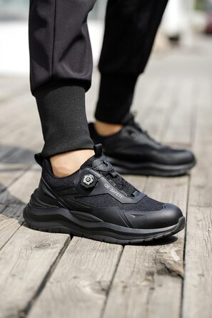 Робочі черевики чоловічі/жіночі, захисні черевики зі сталевою капами, легкі, неслизькі, дихаючі, водонепроникні, літні, чорні. Розмір 47 EU (відповідає 46.5 M105)