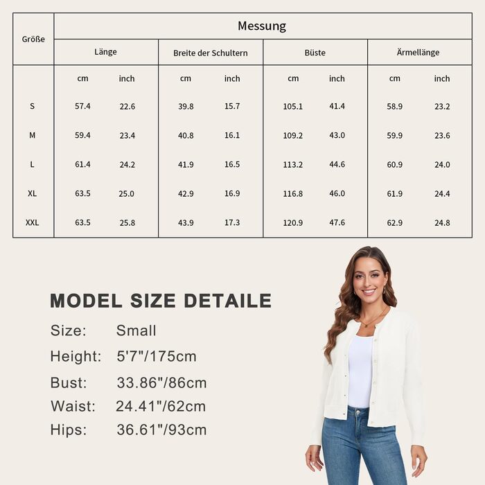 Жакет KESSER з довгими рукавами, в'язаний, осінньо-зимовий, класичний з ґудзиками, круглий виріз, в'язаний кардиган, елегантний, повсякденний, в'язаний жилет (білий, XXL)